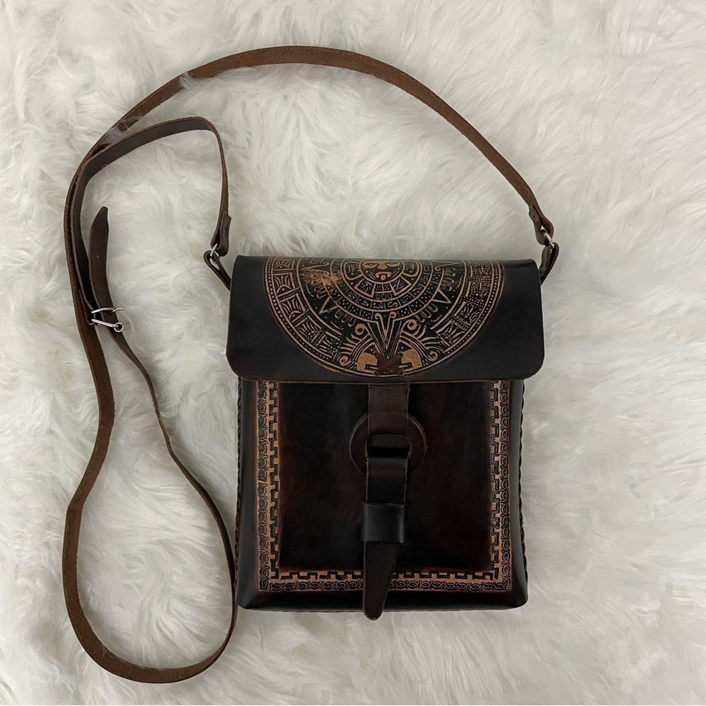 Vintage Hand Tooled Hard Leather Bag